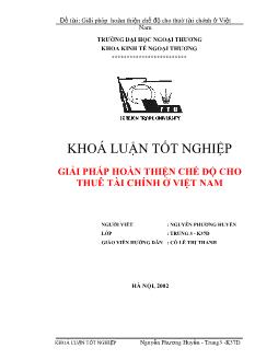 Khóa luận Giải pháp hoàn thiện chế độ cho thuê tài chính ở Việt Nam