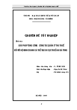 Chuyên đề Biện pháp tăng cường công tác quản lý thu thuế đối với hộ kinh doanh cá thể tại chi cục thuế Hai Bà Trưng