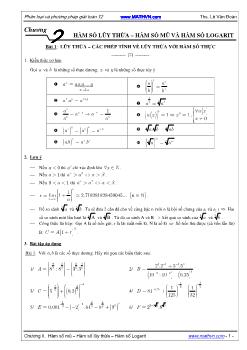 Phân loại và phương pháp giải Toán 12 - Chương 2: Hàm số lũy thừa, hàm số mũ và hàm số Logarit