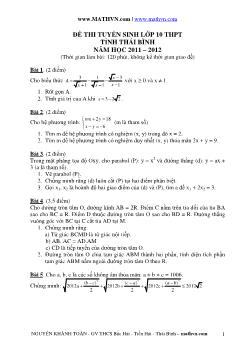 Đề thi tuyển sinh lớp 10 THPT tỉnh Thái Bình năm học 2011-2012