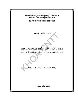 Khóa luận Phương pháp thêm dấu tiếng Việt vào văn bản tiếng Việt không dấu