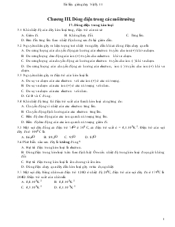 Tài liệu giảng dạy Vật lý 11 - Chương 3: Dòng điện trong các môi trường