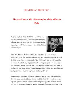 Merleau-Ponty -Nhà hiện tượng học vĩ đại nhất của Pháp