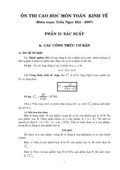 Ôn thi cao học môn toán kinh tế phần 2: Xác suất