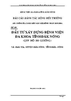 Báo cáo Đầu tư xây dựng bệnh viện đa khoa tỉnh Đăk Nông (quy mô 500 giường)