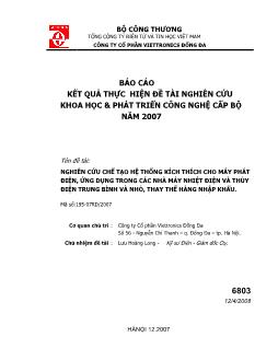 Đề tài Nghiên cứu chế tạo hệ thống kích thích cho máy phát điện, ứng dụng trong các nhà máy nhiệt điện và thủy điện trung bình và nhỏ, thay thế hàng nhập khẩu