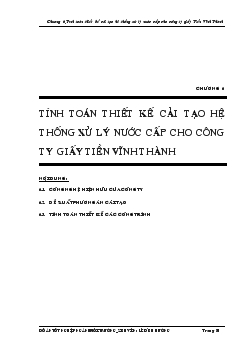 Tính toán thiết kế cải tạo hệ thống xử lý nước cấp cho công ty giấy tiền Vĩnh Thành