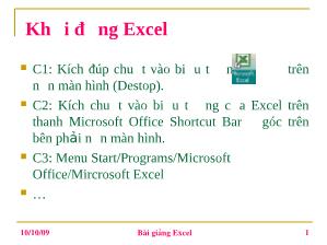 Bài giảng Khởi động Excel