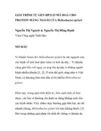 Đề tài Giải trình tự gen hp1125 mã hoá cho protein màng ngoài của helicobacter pylori