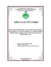 Khóa luận Khảo sát, phân tích và so sánh chất lượng mùi thơm của một số giống lúa thơm trồng ở đồng bằng sông Cửu Long bằng phương pháp spme - Gc