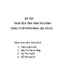 Bài tập phân tích tình hình tài chính công ty cổ phần bánh kẹo Hải Hà