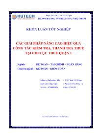 Khóa luận Các giải pháp nâng cao hiệu quả công tác kiểm tra, thanh tra thuế tại chi cục thuế quận 1
