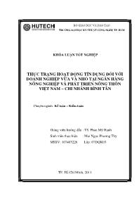 Khóa luận Thực trạng hoạt động tín dụng đối với doanh nghiệp vừa và nhỏ tại ngân hàng nông nghiệp và phát triển nông thôn Việt Nam – chi nhánh Bình Tân