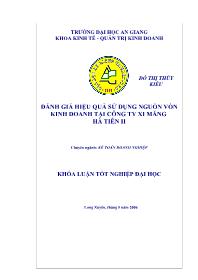Đề tài Đánh giá hiệu quả sử dụng nguồn vốn kinh doanh tại công ty xi măng Hà Tiên II
