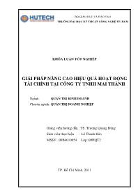 Đề tài Giải pháp nâng cao hiệu quả hoạt động tài chính tại công ty trách nhiệm hữu hạn Mai Thành