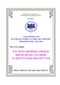 Đề tài Xây dựng mô hình cảnh báo khủng hoảng tài chính và khuyến nghị cho Việt Nam