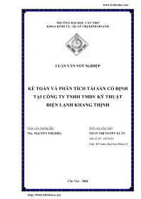 Luận văn Kế toán và phân tích tài sản cố định tại công ty TNHH thương mại dịch vụ kỹ thuật điện lạnh Khang Thịnh
