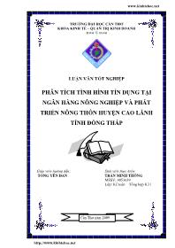 Luận văn Phân tích tình hình tín dụng tại ngân hàng nông nghiệp và phát triển nông thôn huyện Cao Lãnh tỉnh Đồng Tháp