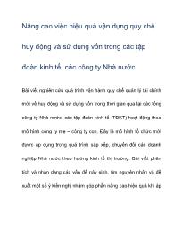 Nâng cao việc hiệu quả vận dụng quy chế huy động và sử dụng vốn trong các tập đoàn kinh tế, các công ty Nhà nước