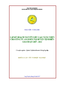Đề tài Nghiên cứu lập kế hoạch nguyên liệu gạo nàng nhen cho công ty angimex tại huyện Tịnh Biên giai đoạn 2007 - 2012