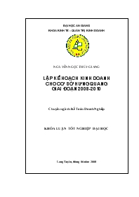 Đề tài Vấn đề lập kế hoạch kinh doanh cho cơ sở hưng quang giai đoạn 2008-2010