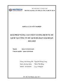 Đề tài Giải pháp nâng cao chất lượng dịch vụ du lịch tại công ty du lịch Hà Đạt giai đoạn 2011-2015