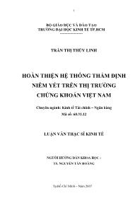 Đề tài Hoàn thiện hệ thống thẩm định niêm yết trên thị trường chứng khoán Việt Nam