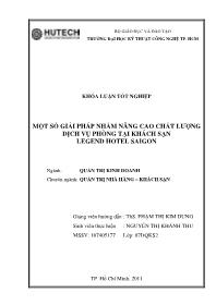 Đề tài Một số giải pháp nhằm nâng cao chất lượng dịch vụ phòng tại khách sạn Legend Hotel Saigon