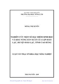 Đề tài Nghiên cứu một số đặc điểm sinh học và khả năng sản xuất của lợn Bảo Lạc, huyện Bảo Lạc, tỉnh Cao Bằng