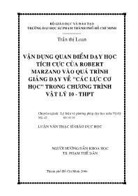Đề tài Vận dụng quan điểm dạy học tích cực của robert marzano vào quá trình giảng dạy về 