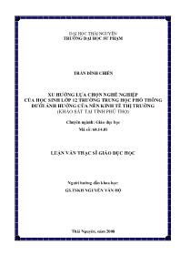 Đề tài Xu hướng lựa chọn nghề nghiệp của học sinh l ớp 12 trường trung học phổ thông dưới ảnh hưởng của nền kinh tế thị trường (khảo sát tại tỉnh Phú Thọ)