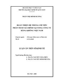 Luận án Hoàn thiện hệ thống chỉ tiêu phân tích tài chính tại tổng công ty hàng không Việt Nam