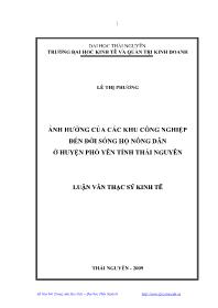 Luận văn Ảnh hưởng của các khu công nghiệp đến đời sống hộ nông dân ở huyện Phổ Yên tỉnh Thái Nguyên