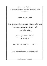 Luận văn Ảnh hưởng của các yếu tố đầu vào đến hiệu quả kinh tế cây cà phê tỉnh Đăk Nông