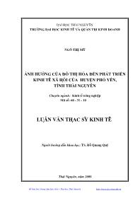 Luận văn Ảnh hưởng của đô thị hóa đến phát triển kinh tế xã hội của huyện Phổ Yên, tỉnh Thái Nguyên