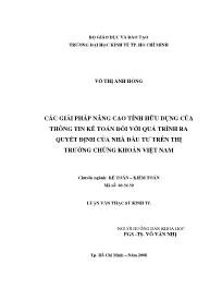 Luận văn Các giải pháp nâng cao tính hữu dụng của thông tin kế toán đối với quá trình ra quyết định của nhà đầu tư trên thị trường chứng khoán Việt Nam