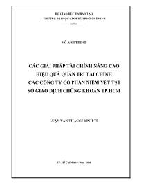 Luận văn Các giải pháp tài chính nâng cao hiệu quả quản trị tài chính các công ty cổ phần niêm yết tại sở giao dịch chứng khoán thành phố Hồ Chí Minh
