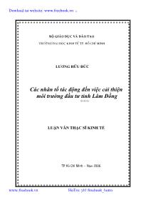 Luận văn Các nhân tố tác động đến việc cải thiện môi trường đầu tư tỉnh Lâm Đồng