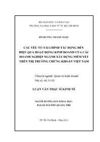 Luận văn Các yếu tố tài chính tác động đến hiệu quả hoạt động kinh doanh của các doanh nghiệp ngành xây dựng niêm yết trên thị trường chứng khoán Việt Nam