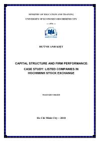 Luận văn Capital structure and firm performance: case study: listed companies in hochiminh stock exchange