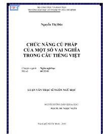 Luận văn Chức năng cú pháp của một số vai nghĩa trong câu tiếng Việt