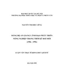 Luận văn Đảng bộ An Giang lãnh đạo phát triển nông nghiệp trong thời kỳ đổi mới (1986 - 1996)