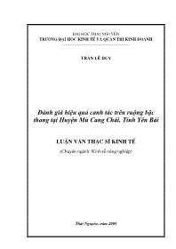 Luận văn Đánh giá hiệu quả canh tác trên ruộng bậc thang tại huyện Mù Cang Chải, Tỉnh Yên Bái