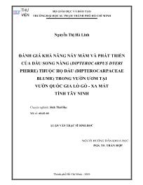 Luận văn Đánh giá khả năng nảy mầm và phát triển của dầu song nàng (dipterocarpus dyeri pierre) thuộc họ dầu (dipterocarpaceae blume) trong vườn ươm tại vườn quốc gia Lò Gò - Xa Mát tỉnh Tây Ninh