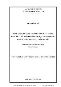 Luận văn Đánh giá khả năng sinh trưởng phát triển, năng suất và phẩm chất của một số tổ hợp lúa lai có triển vọng tại Thái Nguyên