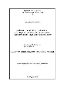 Luận văn Đánh giá khả năng thích ứng của một số giống lúa chất lượng tại thành phố Việt Trì tỉnh Phú Thọ