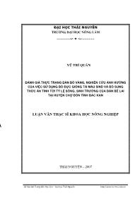 Luận văn Đánh giá thực trạng đàn bò vàng, nghiên cứu ảnh hưởng của việc sử dụng bò đực giống 7/8 máu sind và bổ sung thức ăn tinh tới tỷ lệ sống, sinh trưởng của đàn bê lai tại huyện Chợ Đồn tỉnh Bắc Kạn