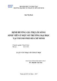 Luận văn Định hướng giá trị lối sống sinh viên ở một số trường đại học tại thành phố Hồ Chí Minh