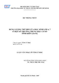 Luận văn Dung lượng trí nhớ của học sinh lớp 6, 7 ở một số trường trung học cơ sở tỉnh Kiên Giang