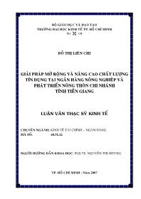 Luận văn Giải pháp mở rộng và nâng cao chất lượng tín dụng tại ngân hàng nông nghiệp và phát triển nông thôn chi nhánh tỉnh Tiền Giang